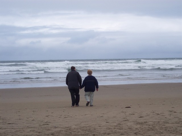 Gary and Barbara on their walk by the beach