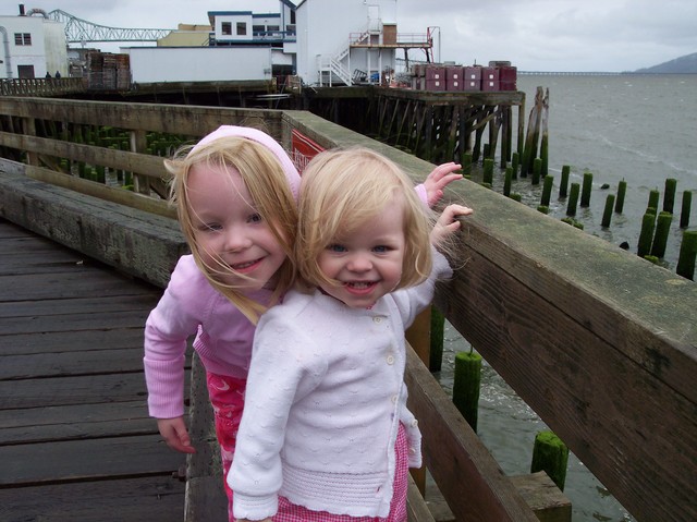 Emma and Sarah by the Columbia River in Astoria