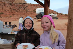 Aedin Richardson and Emma at our campsite near Temple Mountain