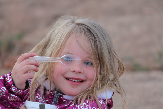 Sarah at our campsite near Temple Mountain