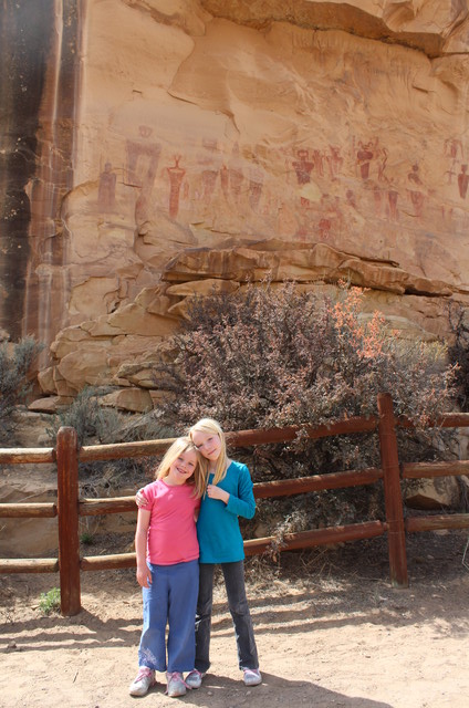 Emma and Sarah by Petroglyphs in Sego Canyon