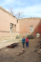 Emma and Sarah in ruins of store in Sego, UT