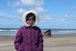 Emma by the wreck of the Peter Iredale