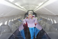 Emma on board the Concorde