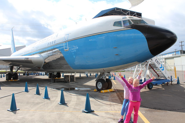 Emma and Sarah in front of the old Air Force One