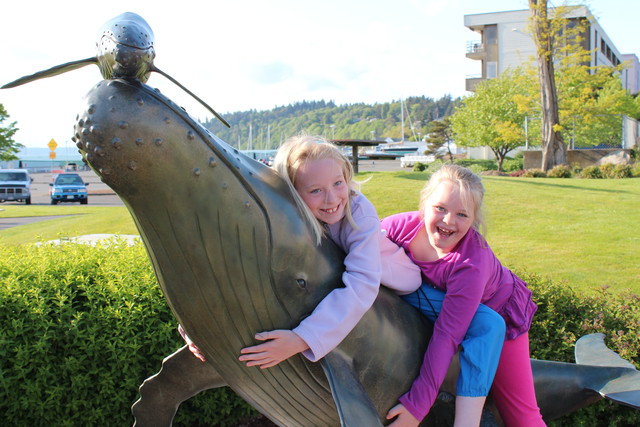 Emma and Sarah in front of the Des Moines WA marina