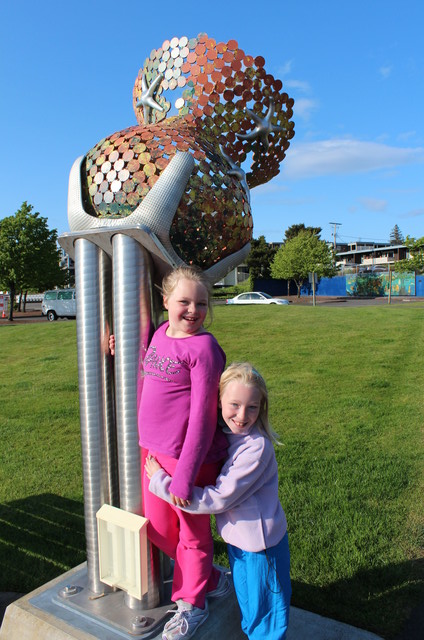 Emma and Sarah in front of the Des Moines WA marina