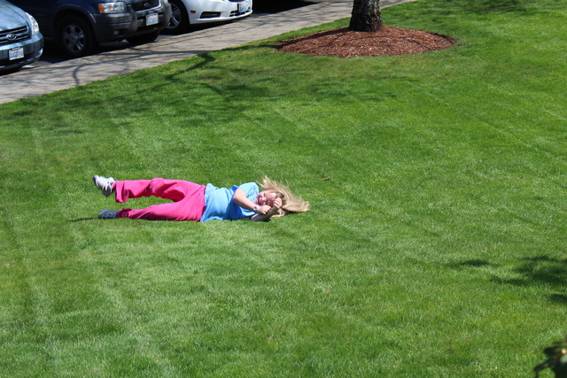 Sarah rolling down the hill