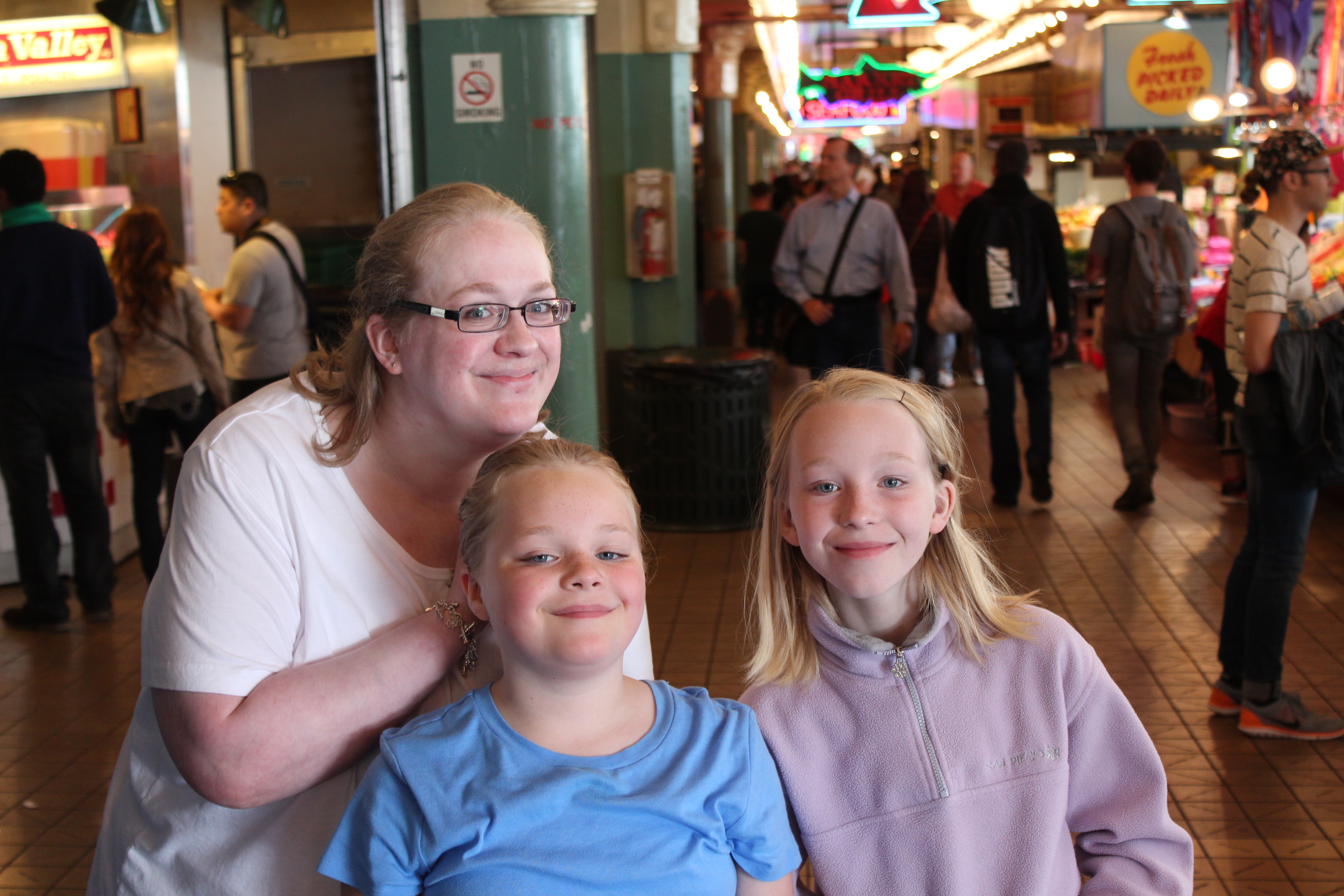 Camille, Sarah, Emma at Pike Place Market in Seattle