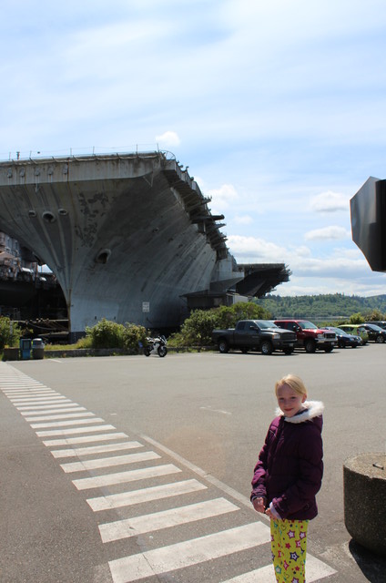 Emma in front of USS Constellation