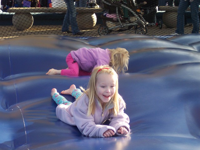 Emma and Sarah on the bouncy play area at Sea World