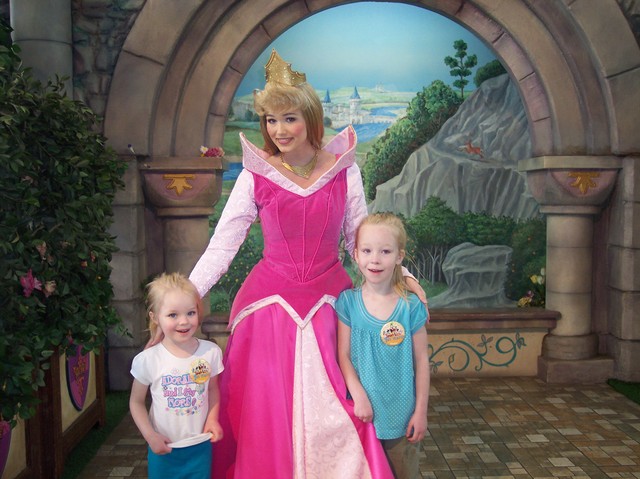 Sarah and Emma with Princess Aurora at Disneyland