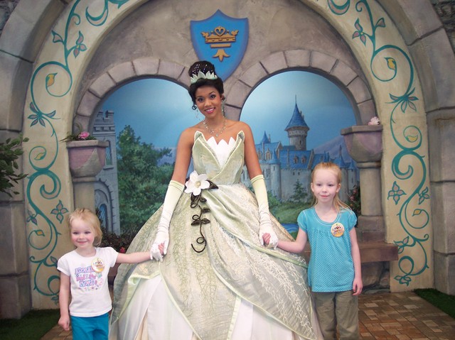 Sarah and Emma with Princess Tiana at Disneyland