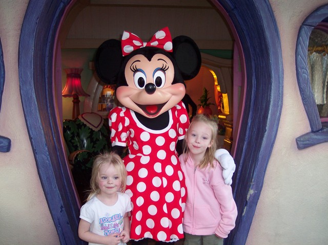 Sarah and Emma with Minnie Mouse at Disneyland
