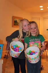 Emma and Sarah doing the Easter Egg Hunt