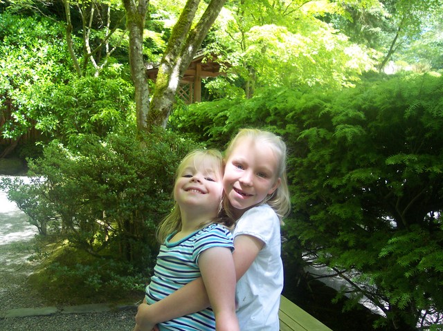 Emma and Sarah in Japanese Garden in Portland