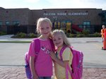 Emma and Sarah on Sarah's First Day of Kindergarten