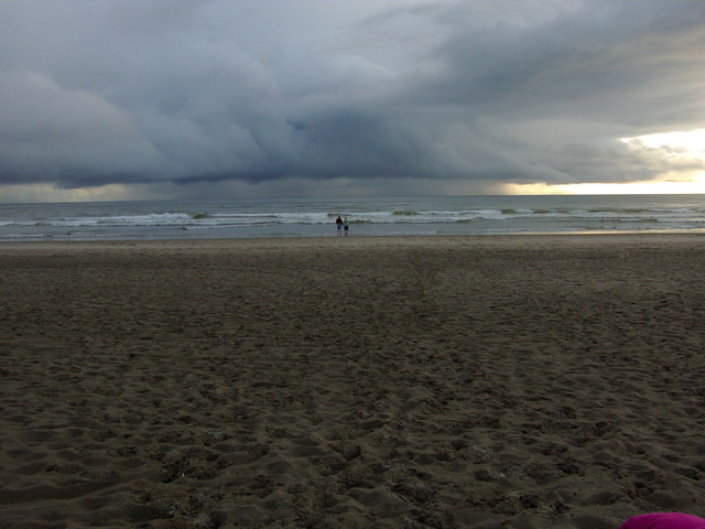 Steve and Camille wading into the ocean