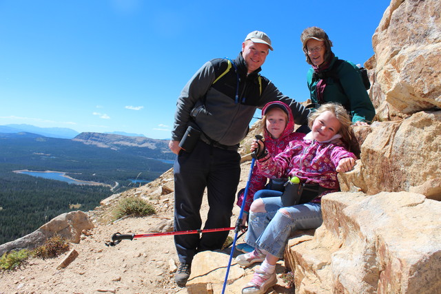 Steve and Grandpa, Emma and Sarah on the Bald Mountain Trail