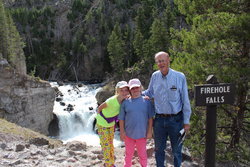 Emma, Sarah, and Tom at Firehole Falls