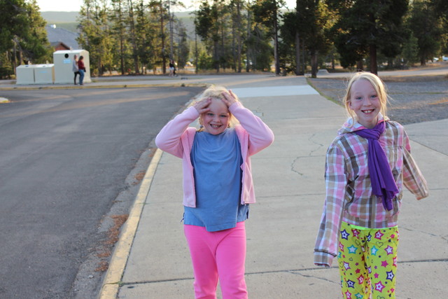 Emma and Sarah at Old Faithful