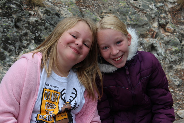 Sarah and Emma on Lower Falls Brink Trail in Yellowstone