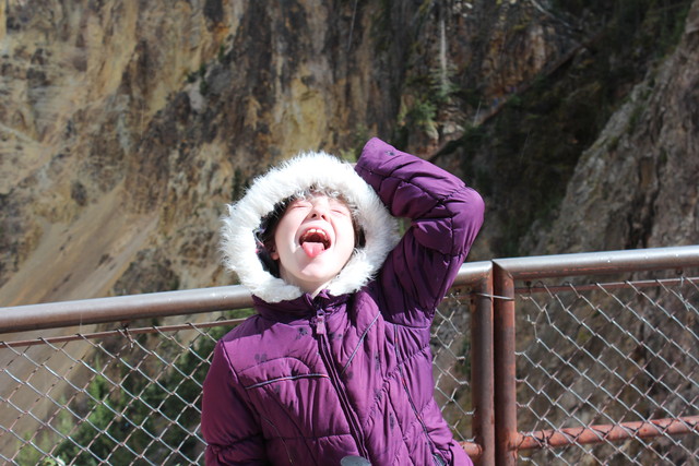 Emma catching rain on her tongue in Grand Canyon of the Yellowstone