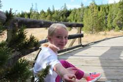 Emma offering Mentos in Yellowstone