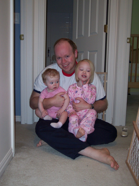 Sarah, Emma, Steve on Christmas morning