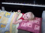 Sarah Relaxing on Piano Bench