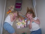 Emma and Sarah playing with Barbies