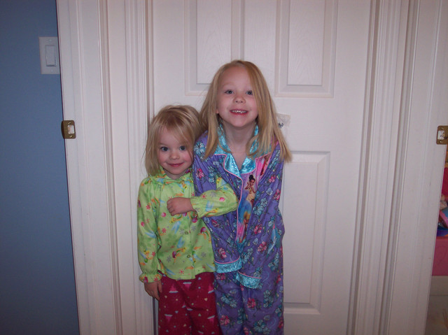 Emma and Sarah on Christmas morning