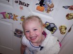 Emma and Sarah showing off their hair and halloween decorations