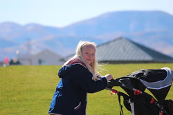 Emma pushing Kaitlyn in Coppercreek Park