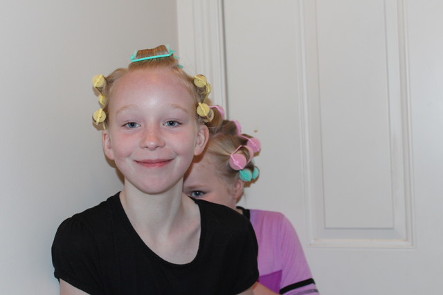 Emma and Sarah with curlers